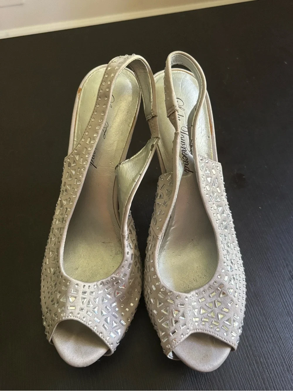 Lulu Townsend Silver Crystal-Embellished Peep-Toe Slingback Heels